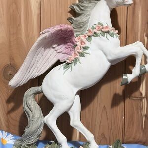 White Winged Horse Figurine with Pink Accents